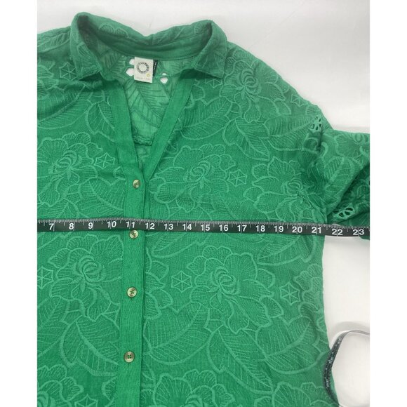 Anthropologie Akemi + Kin Womens S Blouse Shirt Green Boho Coastal Beach Casual - Picture 8 of 8